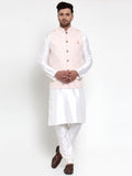 Jompers Men's Solid Dupion Kurta Pajama with Embroidered Nehru Jacket (Pink) - Distacart