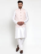 Jompers Men's Solid Dupion Kurta Pajama with Embroidered Nehru Jacket (Pink) - Distacart