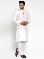 Jompers Men's Solid Dupion Kurta Pajama with Embroidered Nehru Jacket (Pink) - Distacart