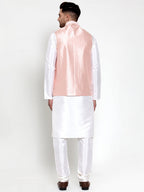 Jompers Men's Solid Dupion Kurta Pajama with Embroidered Nehru Jacket (Pink) - Distacart