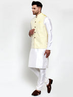 Jompers Men's Solid Dupion Kurta Pajama with Embroidered Nehru Jacket (Yellow) - Distacart