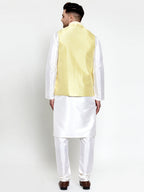 Jompers Men's Solid Dupion Kurta Pajama with Embroidered Nehru Jacket (Yellow) - Distacart