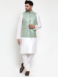 Jompers Men's Solid Dupion Kurta Pajama with Woven Nehru Jacket (Sky) - Distacart