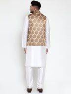 Jompers Men's Solid Dupion Kurta Pajama with Printed Nehru Jacket (Brown) - Distacart