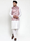 Jompers Men's Solid Dupion Kurta Pajama with Printed Nehru Jacket (Pink) - Distacart