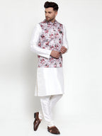 Jompers Men's Solid Dupion Kurta Pajama with Printed Nehru Jacket (Silver) - Distacart