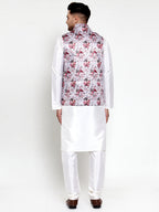 Jompers Men's Solid Dupion Kurta Pajama with Printed Nehru Jacket (Silver) - Distacart