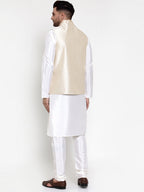 Jompers Men's Solid Dupion Kurta Pajama with Embroidered Nehru Jacket (Cream) - Distacart