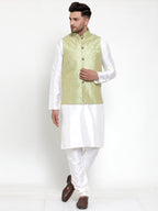 Jompers Men's Solid Dupion Kurta Pajama with Embroidered Nehru Jacket (Green) - Distacart