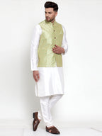Jompers Men's Solid Dupion Kurta Pajama with Embroidered Nehru Jacket (Green) - Distacart