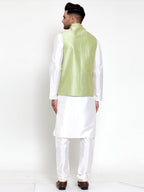 Jompers Men's Solid Dupion Kurta Pajama with Embroidered Nehru Jacket (Green) - Distacart