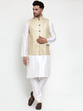 Jompers Men's Solid Dupion Kurta Pajama with Embroidered Nehru Jacket (Cream) - Distacart