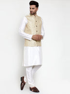 Jompers Men's Solid Dupion Kurta Pajama with Embroidered Nehru Jacket (Cream) - Distacart