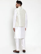 Jompers Men's Solid Dupion Kurta Pajama with Embroidered Nehru Jacket (Cream) - Distacart