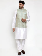 Jompers Men's Solid Dupion Kurta Pajama with Embroidered Nehru Jacket (Sky) - Distacart