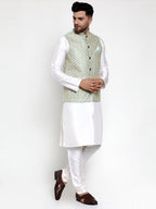 Jompers Men's Solid Dupion Kurta Pajama with Embroidered Nehru Jacket (Sky) - Distacart