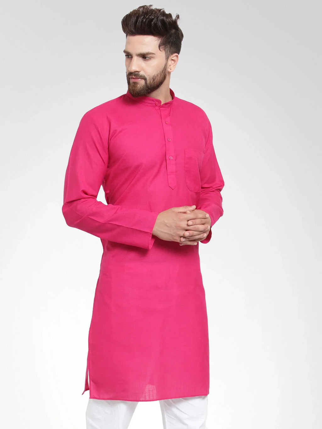 Jompers Men's Pink & White Solid Kurta Only