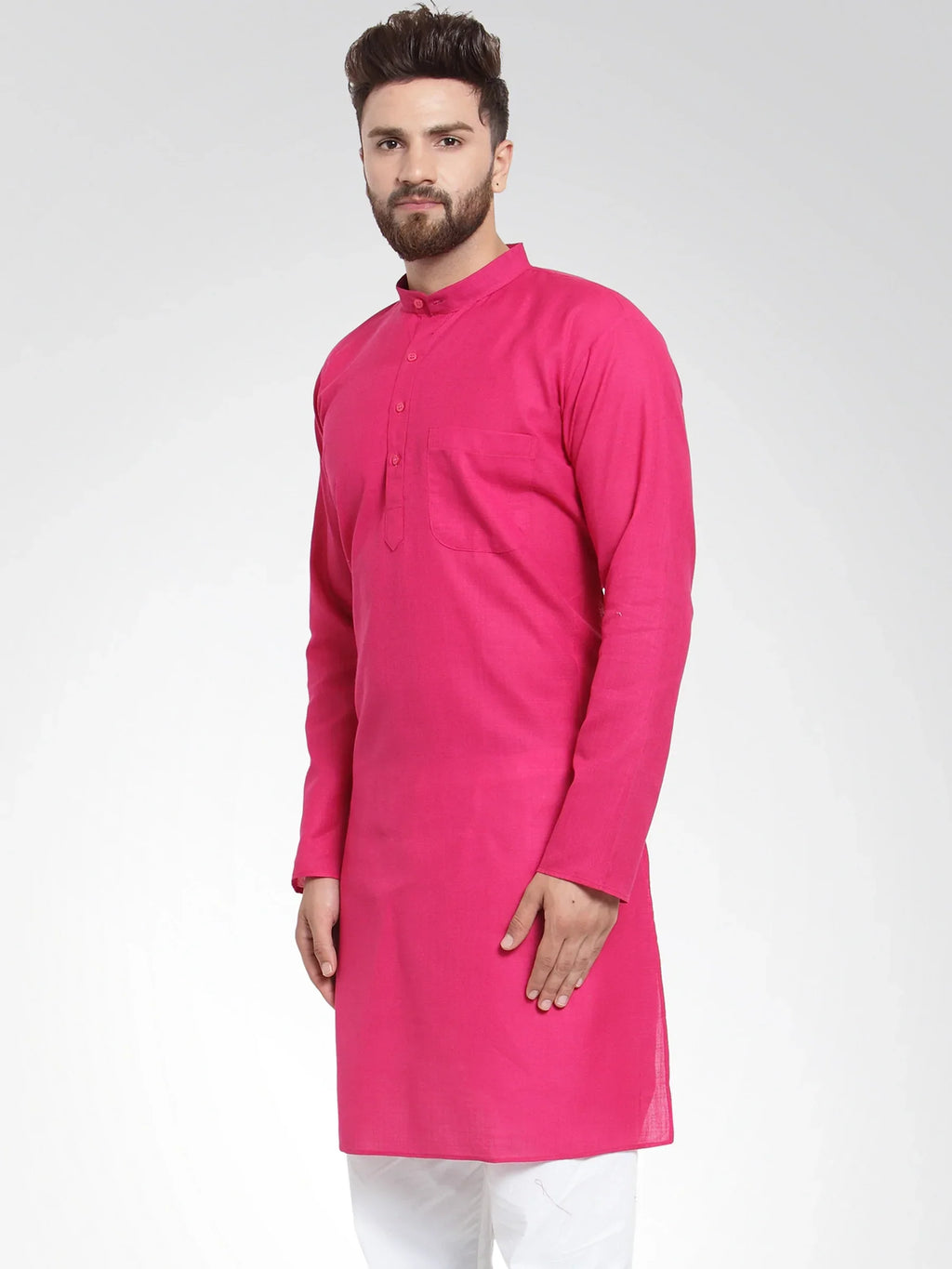 Jompers Men's Pink & White Solid Kurta Only