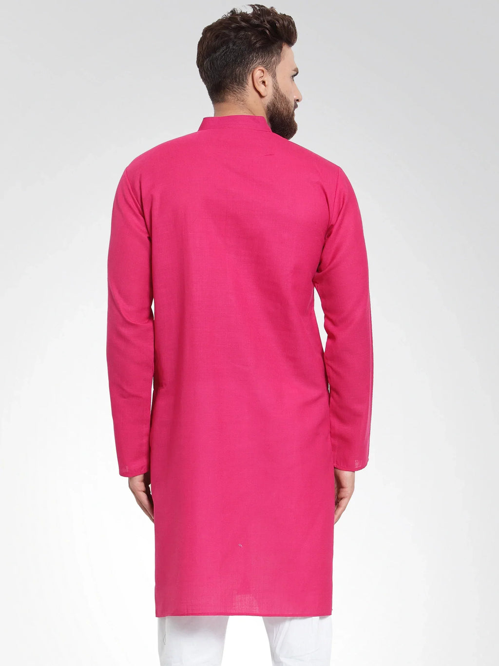 Jompers Men's Pink & White Solid Kurta Only