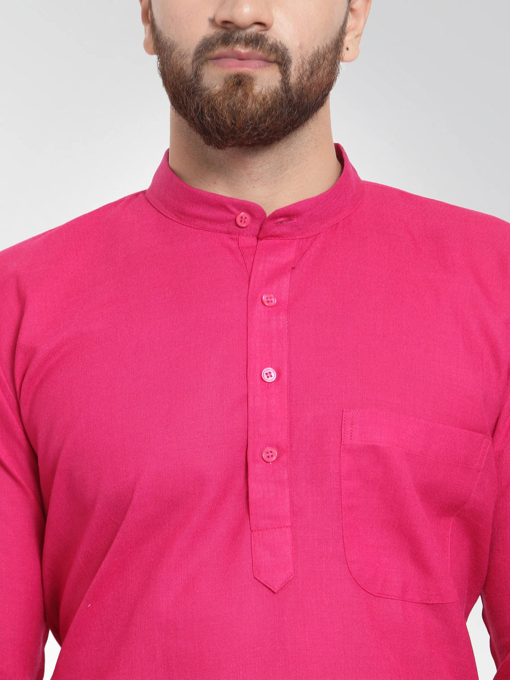 Jompers Men's Pink & White Solid Kurta Only
