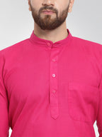 Jompers Men's Pink & White Solid Kurta Only