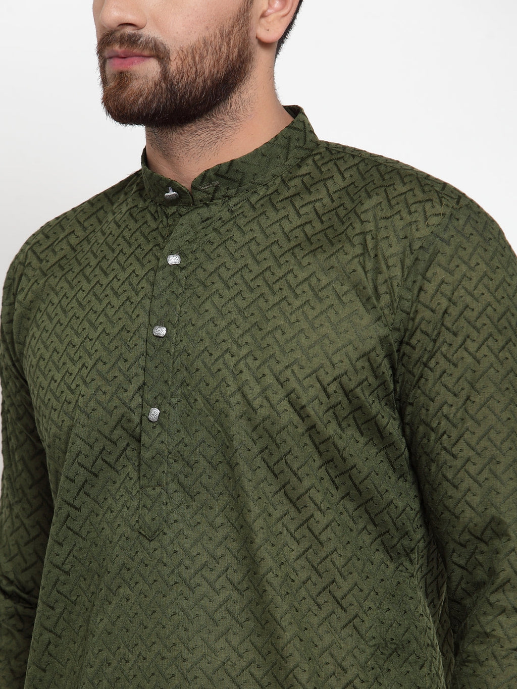 Jompers Men Olive Green Chikan Kurta with Churidar - Distacart