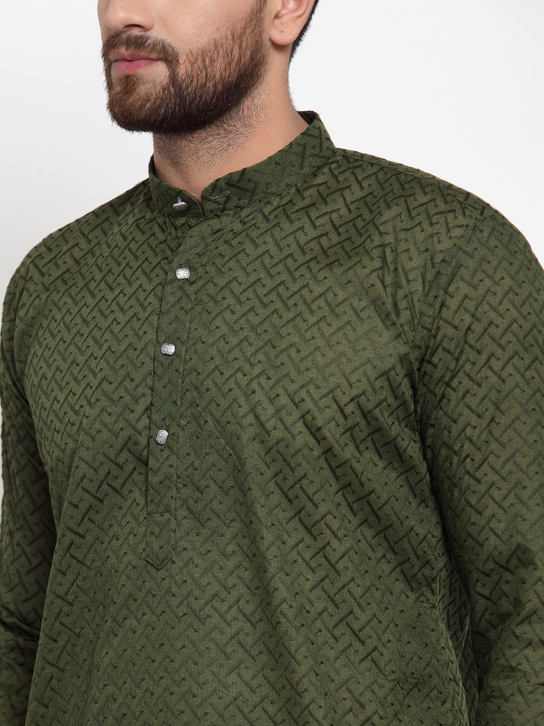 Jompers Men Olive Green Chikan Kurta with Churidar - Distacart
