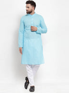 Jompers Men Sky Blue Chikan Kurta Only - Distacart