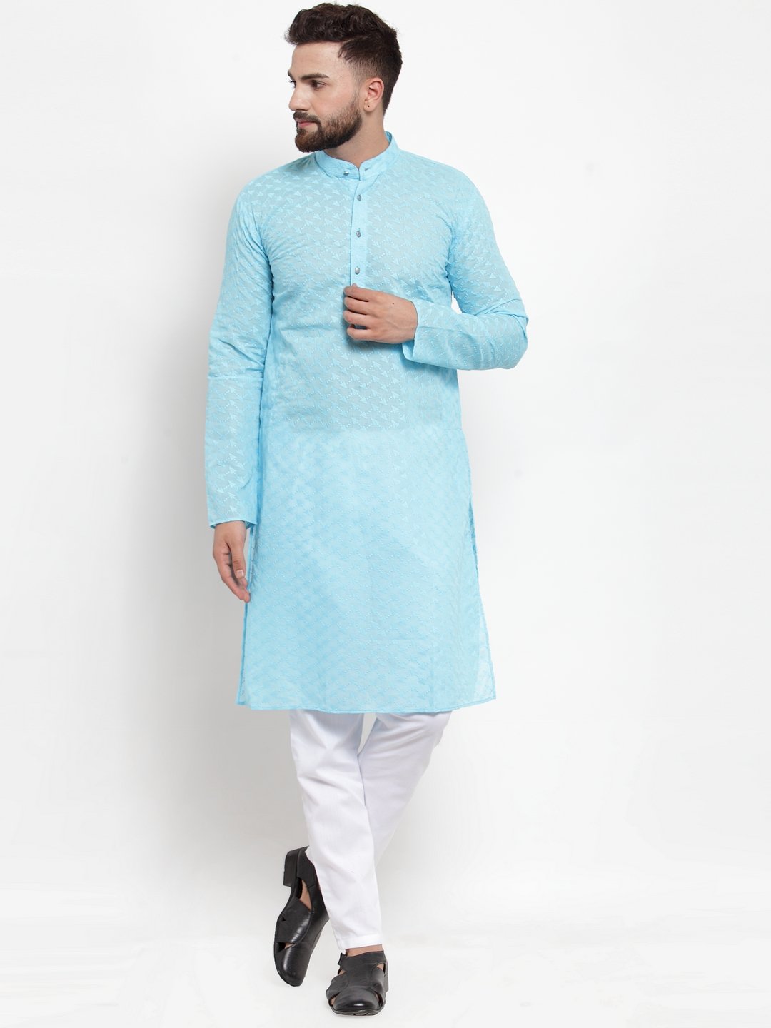 Jompers Men Sky Blue Chikan Kurta Only - Distacart