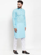 Jompers Men Sky Blue Chikan Kurta Only - Distacart