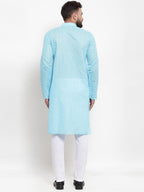Jompers Men Sky Blue Chikan Kurta Only - Distacart