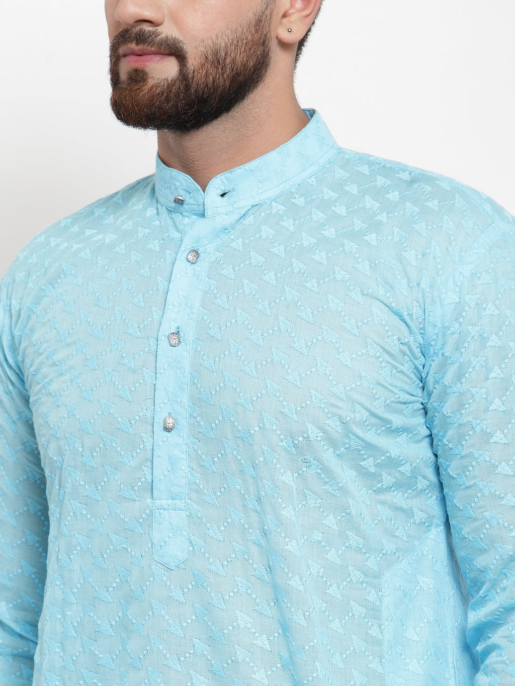 Jompers Men Sky Blue Chikan Kurta with Churidar - Distacart