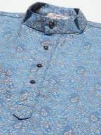 Jompers Men's Blue Printed Jacquard Kurta Only