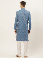 Jompers Men's Blue Printed Jacquard Kurta Payjama Sets