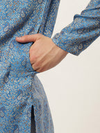 Jompers Men's Blue Printed Jacquard Kurta Payjama Sets