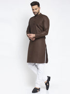 Jompers Men's Coffee Cotton Solid Kurta Only