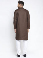 Jompers Men's Coffee Cotton Solid Kurta Payjama Sets