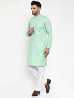 Jompers Men Green & White Solid Kurta Only - Distacart