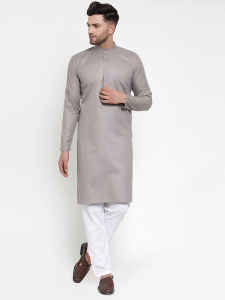 Jompers Men Grey & White Solid Kurta with Churidar