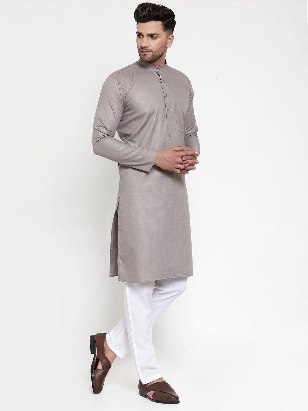 Jompers Men Grey & White Solid Kurta Only - Distacart