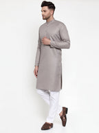 Jompers Men Grey & White Solid Kurta Only - Distacart