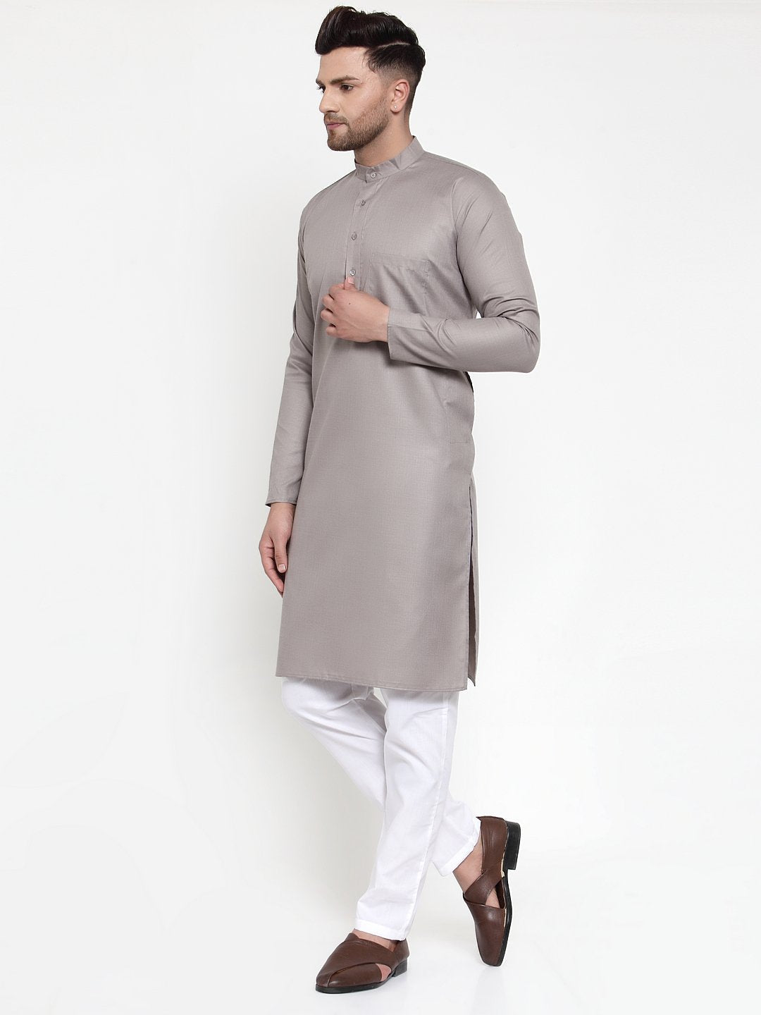 Jompers Men Grey & White Solid Kurta Only - Distacart