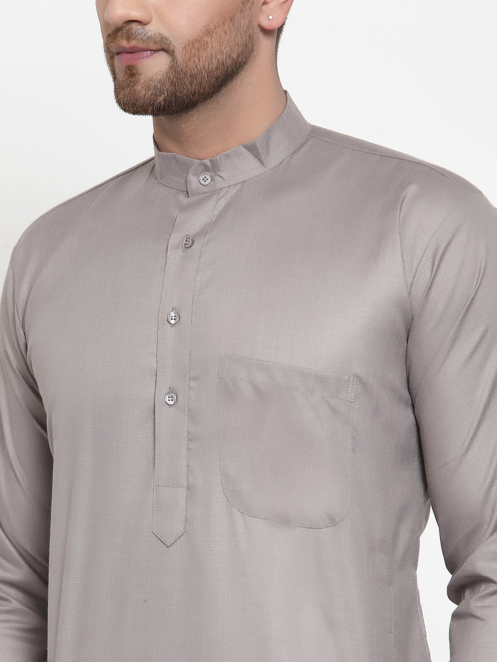 Jompers Men Grey & White Solid Kurta with Churidar - Distacart