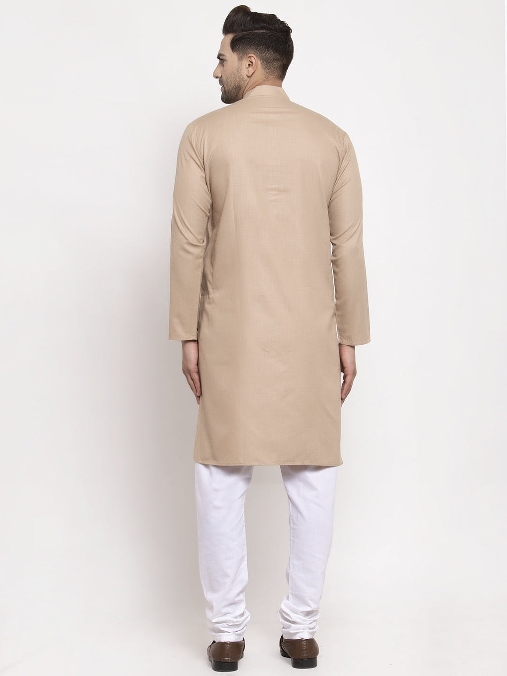 Jompers Men Light-Brown & White Solid Kurta with Churidar - Distacart