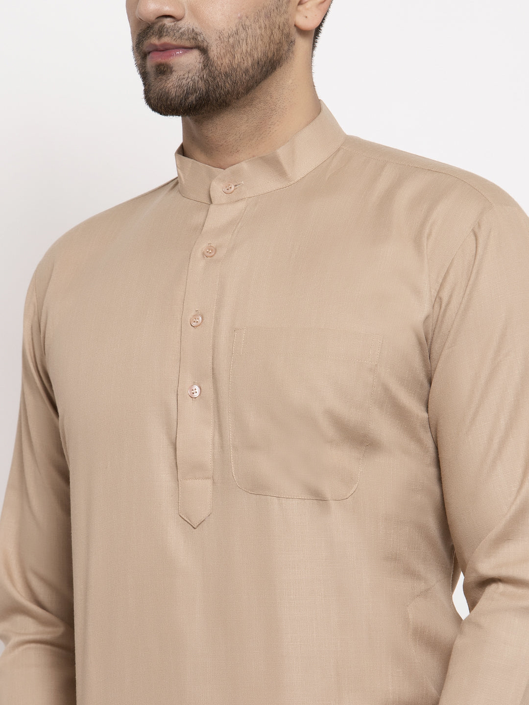 Jompers Men Light-Brown & White Solid Kurta with Churidar - Distacart