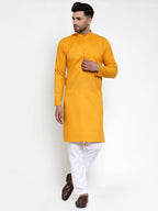 Jompers Men Mustard Yellow & White Solid Kurta with Churidar - Distacart