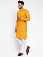 Jompers Men Mustard Yellow & White Solid Kurta with Churidar - Distacart