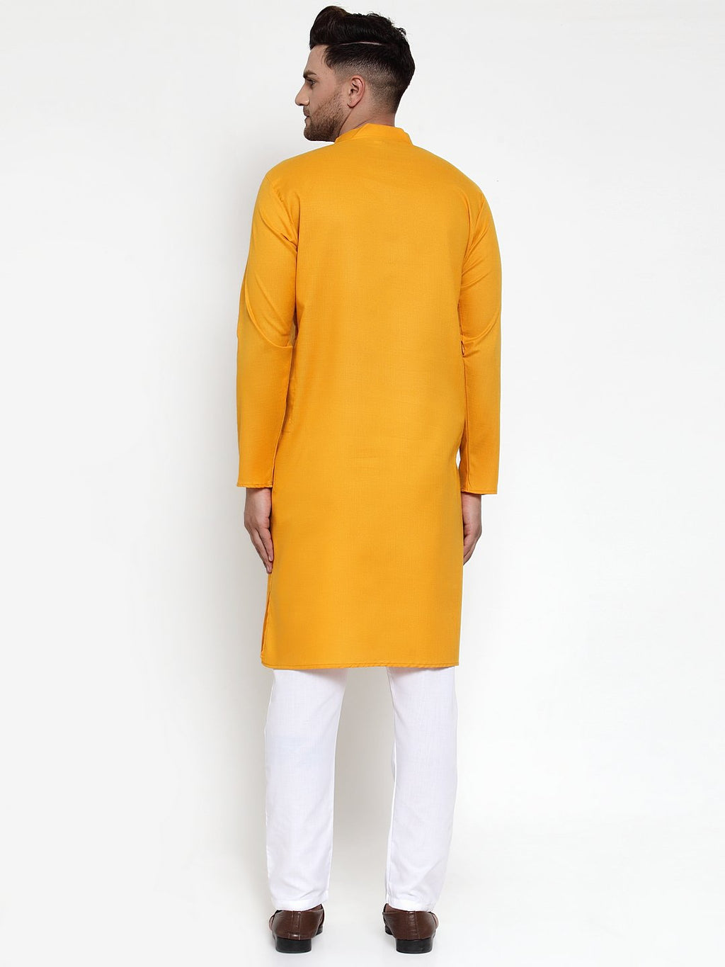 Jompers Men Mustard Yellow & White Solid Kurta Only - Distacart