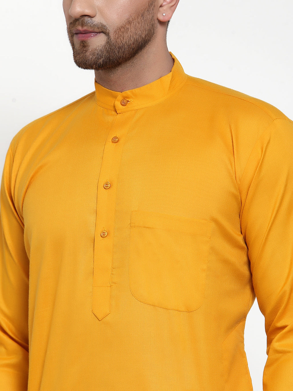 Jompers Men Mustard Yellow & White Solid Kurta with Churidar - Distacart