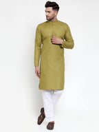 Jompers Men Olive Green & White Solid Kurta Only - Distacart